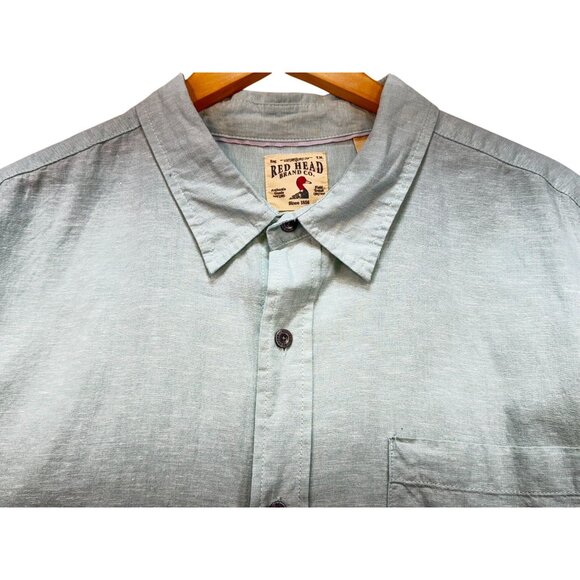 Red Head Mens Linen Blend Short Sleeve Button-Down Shirt 2XL Light Green - Picture 8 of 11